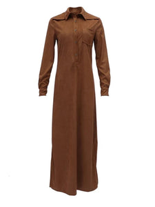 Fashion Pure Color Open Long Sleeves Maxi Dress