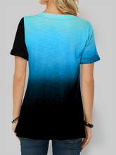 Load image into Gallery viewer, Color Gradient Asymmetric Hem Button Detail Short Sleeve T-Shirts