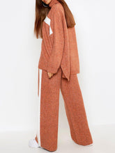 Load image into Gallery viewer, Loose Casual Turtleneck Long Sleeve Top Wide Leg Pants Knitted Suit