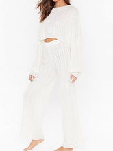 Load image into Gallery viewer, Round Neck Solid Color Twist Knit Top Pants Two Piece Suit