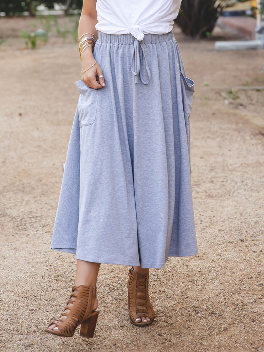 Women Casual Dress Lace Up Pocket Skirt