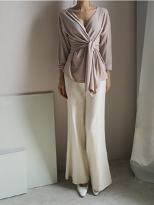 Solid Color V-Neck Long Sleeve Suit