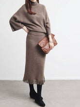 Load image into Gallery viewer, Loose Thick Sweater Split Fringed Dress Suit