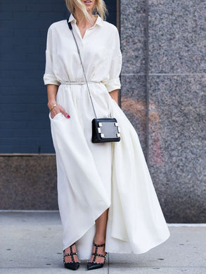 Loose Shirt Collar Casual Long Dress