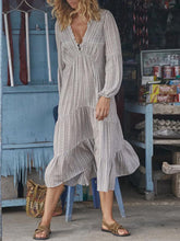 Load image into Gallery viewer, Long Sleeve V-neck Loose Midi Dress for Vacation