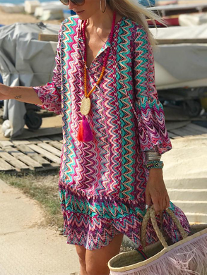 Printed cotton and linen dress