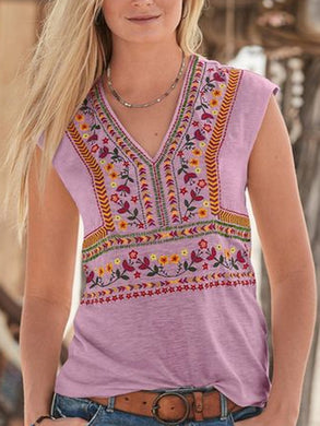 Casual Print V-Neck Sleeveless Shirt