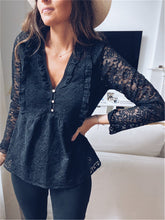 Load image into Gallery viewer, Sexy Deep V Long Sleeve Lace Shirt