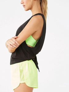 Crew Neck Solid Color Back Lace Up Yoga Top