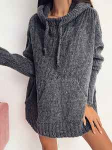 Gray Casual Knitted Hoodie Sweater