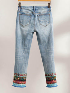 Printed Denim Trousers