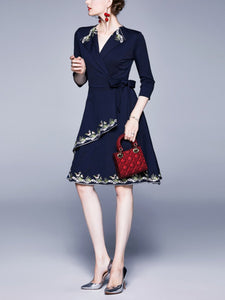 Vintage Waist Embroidered Long A-line Skirt