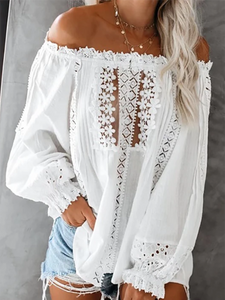 One-shoulder Solid Color Lace Blouses