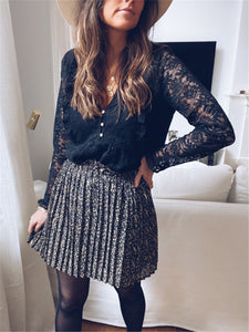 Sexy Deep V Long Sleeve Lace Shirt