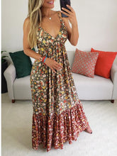 Load image into Gallery viewer, V-neck Floral Panel Sleeveless Leisure Bohemia Maxi Dress