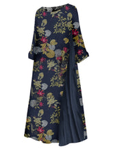 Load image into Gallery viewer, Autumn and Winter Vintage Flower Round Neck Patchwork Dress