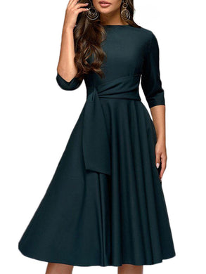 Round Neck Sleeves with Waistband Dress Retro Temperament Slim Skirt