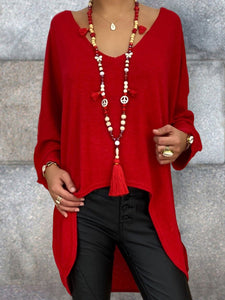 Casual Solid Color V-Neck Loose Top