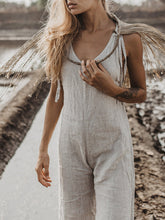 Load image into Gallery viewer, Women Boho Grey Linen Jumpsuit Romper Comfy Sleeveless Jumpsuit