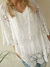 Load image into Gallery viewer, Cotton and Linen Casual Lace T-shirt Top