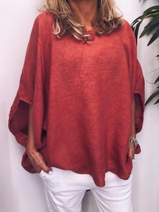 V-neck Solid Color Loose Women’s Blouses