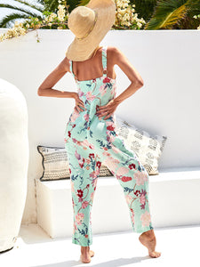 Pockets Boho Sleeveless Printed Sling Jumpsuit
