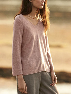 V-neck Knitted Long-sleeved Sweater