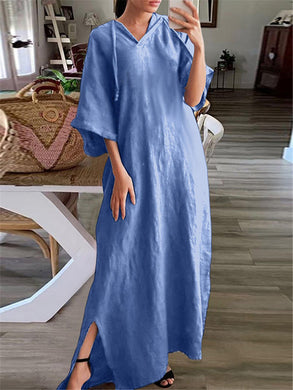 Comfortable soft simple casual loose hooded Maxi dress