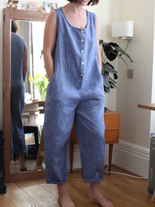 Loose Sleeveless Round Neck Button Jumpsuit