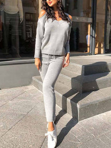 Knitted off-the-shoulder two-piece