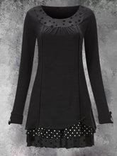 Load image into Gallery viewer, High-necked Dot Print Stitching Sleeve Long-sleeved Long T-shirt