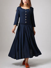 Load image into Gallery viewer, Cotton and Linen Casual Button Long Sleeve Dress