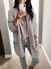 Load image into Gallery viewer, Solid Color Medium And Thick Fleece Long Sleeved Long Cardigan