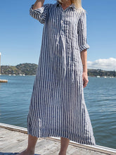 Load image into Gallery viewer, Striped Cotton and Linen Casual Dress