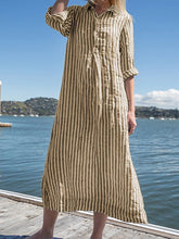 Load image into Gallery viewer, Striped Cotton and Linen Casual Dress