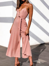 Load image into Gallery viewer, V-Neck Belt Loop Linen Pocket Jumpsuit