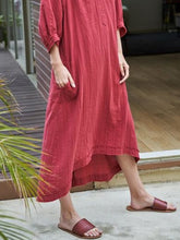 Load image into Gallery viewer, V-neck Long Sleeve Cotton and Linen Casual Dress