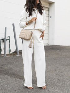 Solid Color Casual Round Neck Basic Two-piece Suit