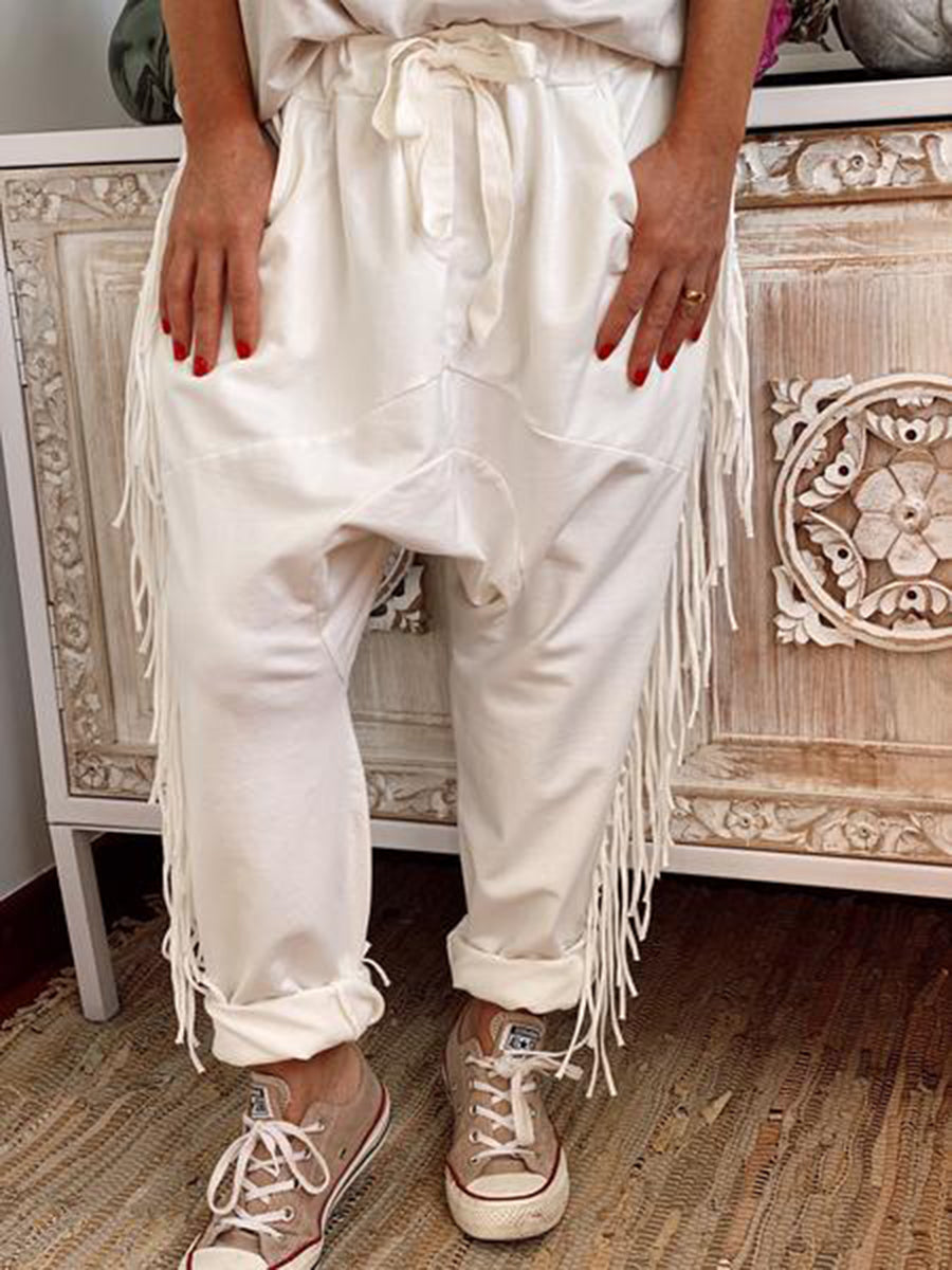 Loose Striped Fringed Pant