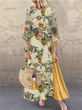 Load image into Gallery viewer, Autumn and Winter Vintage Flower Round Neck Patchwork Dress