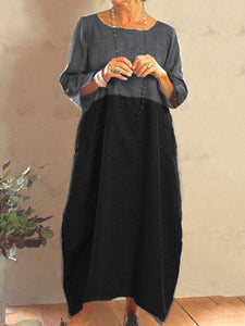 Cotton-blend Casual Plain Crew Neck Maxi Dresses