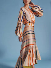 Load image into Gallery viewer, Striped Stitching Lantern Maxi Dresses