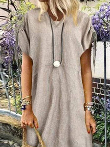 Cotton and Linen Short-sleeved Casual Dress