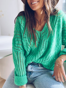 Long Sleeves V-neck Openwork Sweater