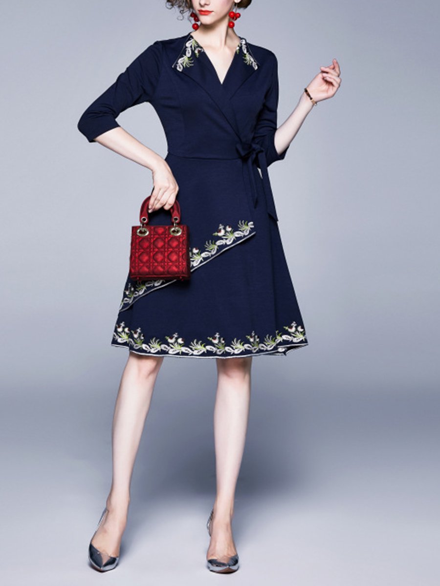 Vintage Waist Embroidered Long A-line Skirt