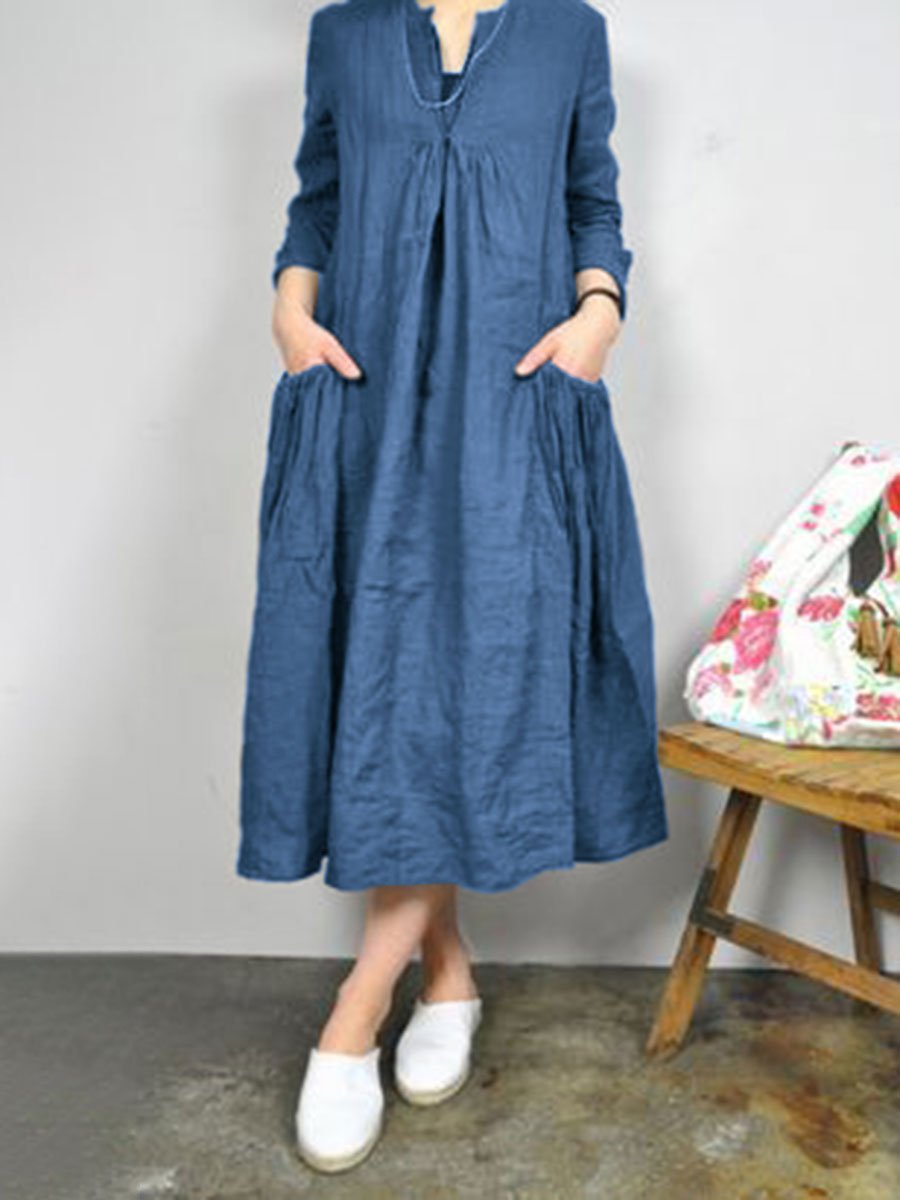 Pocket Casual Long Sleeve Loose Dress