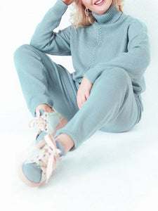 Loose Casual Long Sleeve Pullover Pants Knit Set