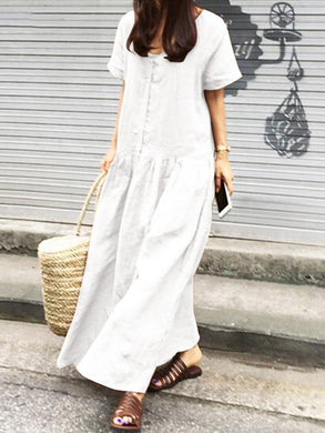 Round Neck Cotton and Linen Casual Dress