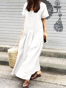 Round Neck Cotton and Linen Casual Dress