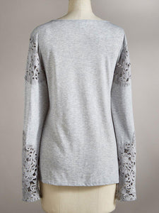 Casual Elegant Long Sleeve Lace T-Shirt